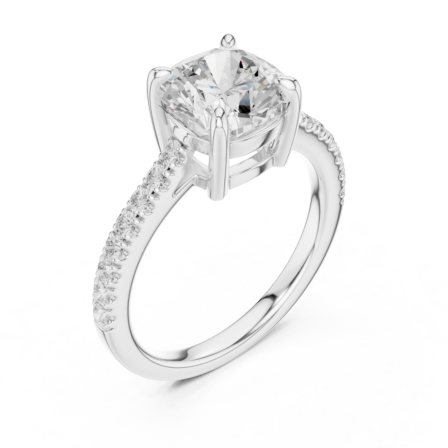 2.00Ct Sparkling Cushion Bridal Ring – Classic Solitaire with Pave Band, Proposal Jewelry