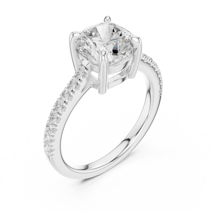 2.00Ct Sparkling Cushion Bridal Ring – Classic Solitaire with Pave Band, Proposal Jewelry