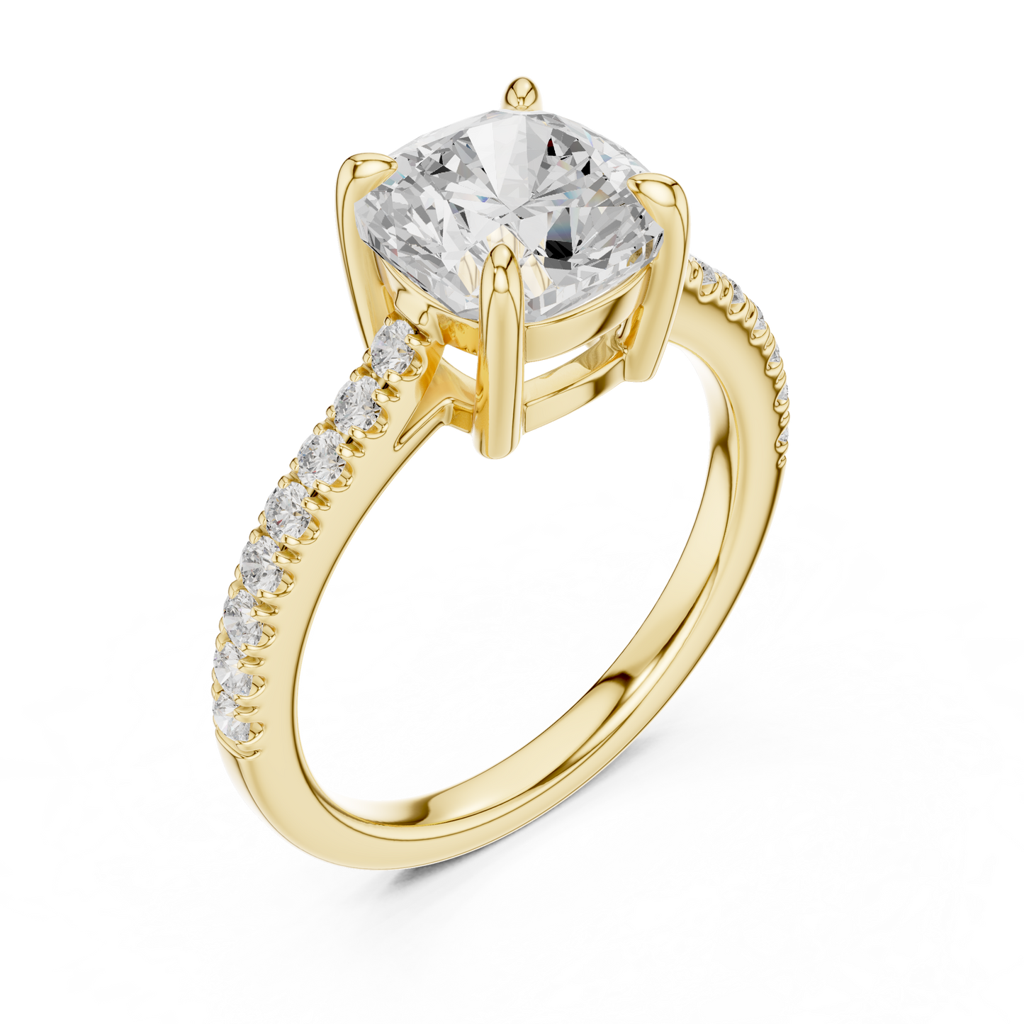 2.00Ct Sparkling Cushion Bridal Ring – Classic Solitaire with Pave Band, Proposal Jewelry