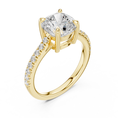 2.00Ct Sparkling Cushion Bridal Ring – Classic Solitaire with Pave Band, Proposal Jewelry