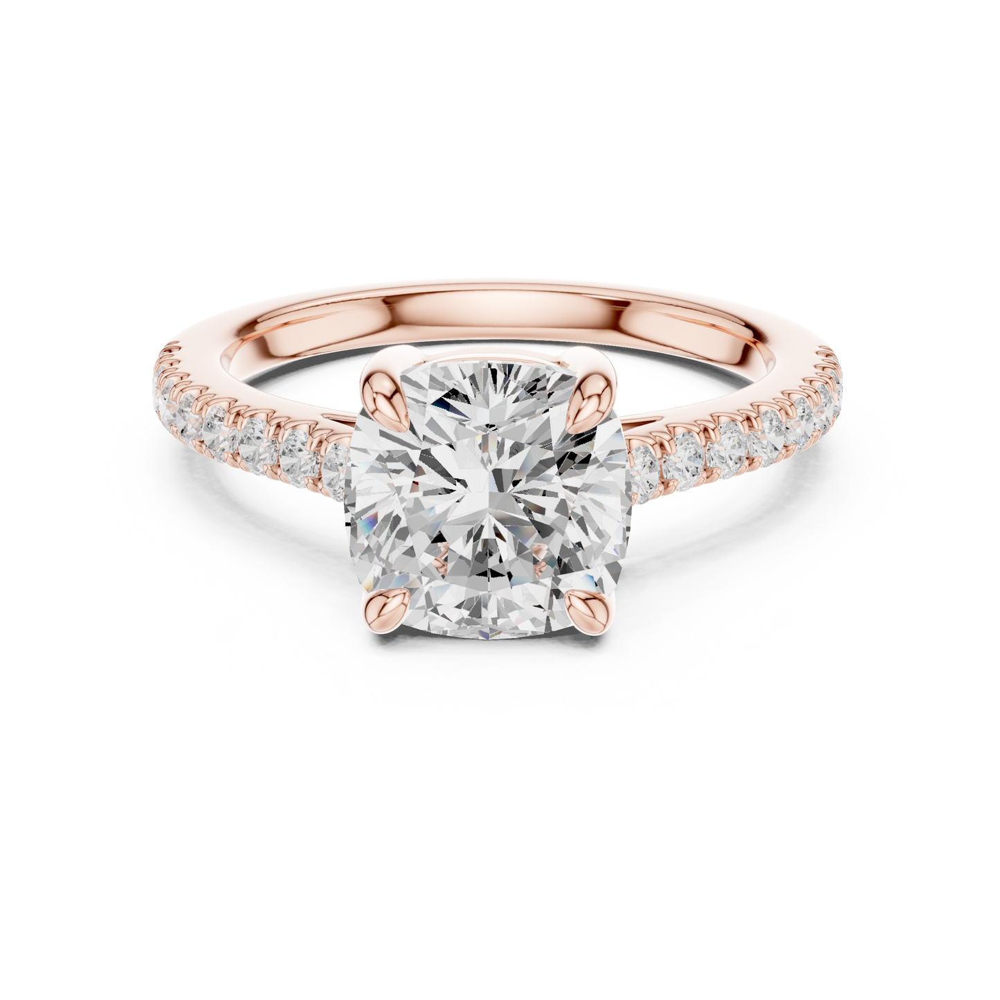 2.00Ct Sparkling Cushion Bridal Ring – Classic Solitaire with Pave Band, Proposal Jewelry