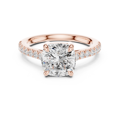 2.00Ct Sparkling Cushion Bridal Ring – Classic Solitaire with Pave Band, Proposal Jewelry