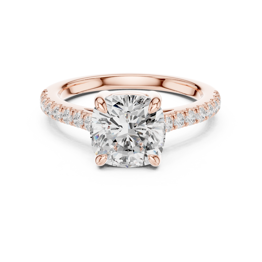 2.00Ct Sparkling Cushion Bridal Ring – Classic Solitaire with Pave Band, Proposal Jewelry