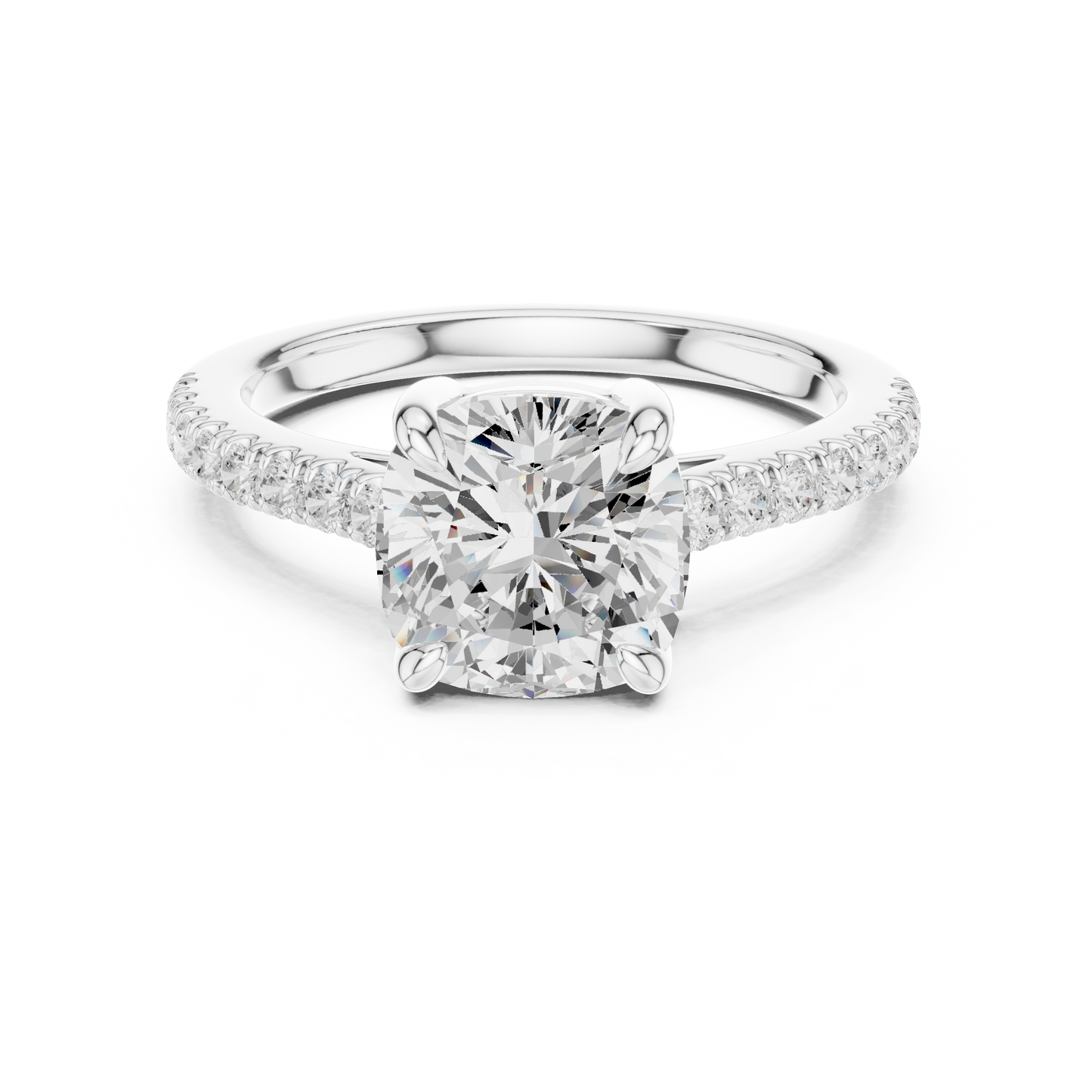 2.00Ct Sparkling Cushion Bridal Ring – Classic Solitaire with Pave Band, Proposal Jewelry