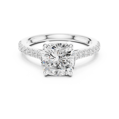 2.00Ct Sparkling Cushion Bridal Ring – Classic Solitaire with Pave Band, Proposal Jewelry