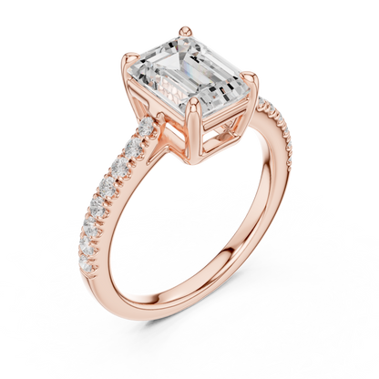 2.00CtEmerald Cut Lab Diamond Ring • Hidden Halo Style • Dainty Pavé Engagement Ring
