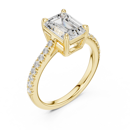 2.00CtEmerald Cut Lab Diamond Ring • Hidden Halo Style • Dainty Pavé Engagement Ring