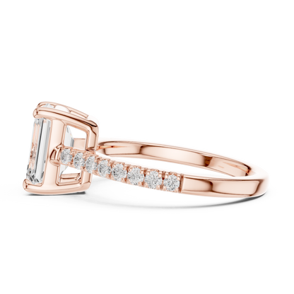 2.00CtEmerald Cut Lab Diamond Ring • Hidden Halo Style • Dainty Pavé Engagement Ring