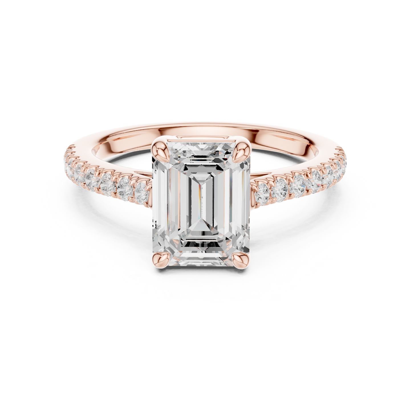 2.00CtEmerald Cut Lab Diamond Ring • Hidden Halo Style • Dainty Pavé Engagement Ring