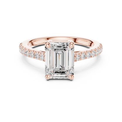2.00CtEmerald Cut Lab Diamond Ring • Hidden Halo Style • Dainty Pavé Engagement Ring