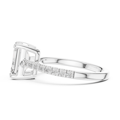 2.00CtEmerald Cut Lab Diamond Ring • Hidden Halo Style • Dainty Pavé Engagement Ring
