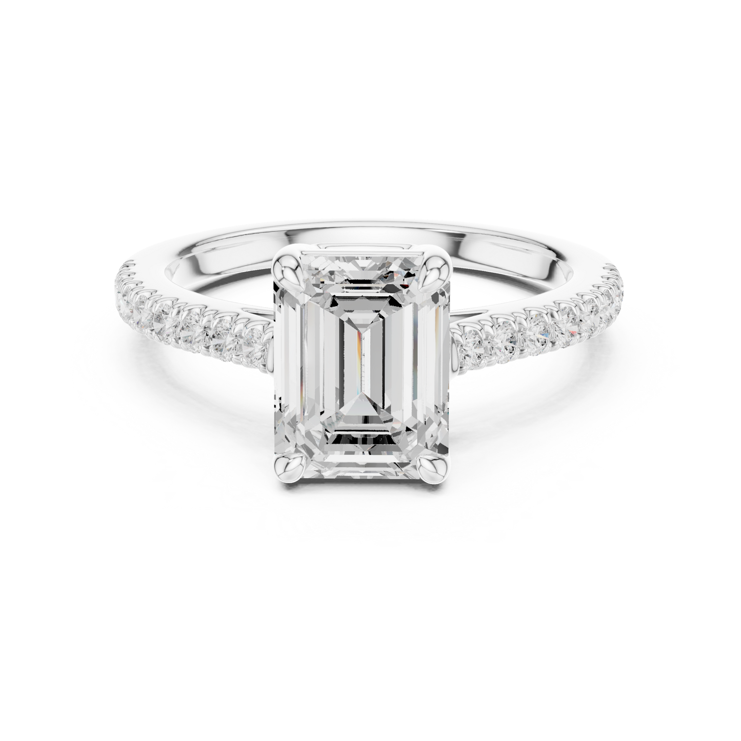 2.00CtEmerald Cut Lab Diamond Ring • Hidden Halo Style • Dainty Pavé Engagement Ring