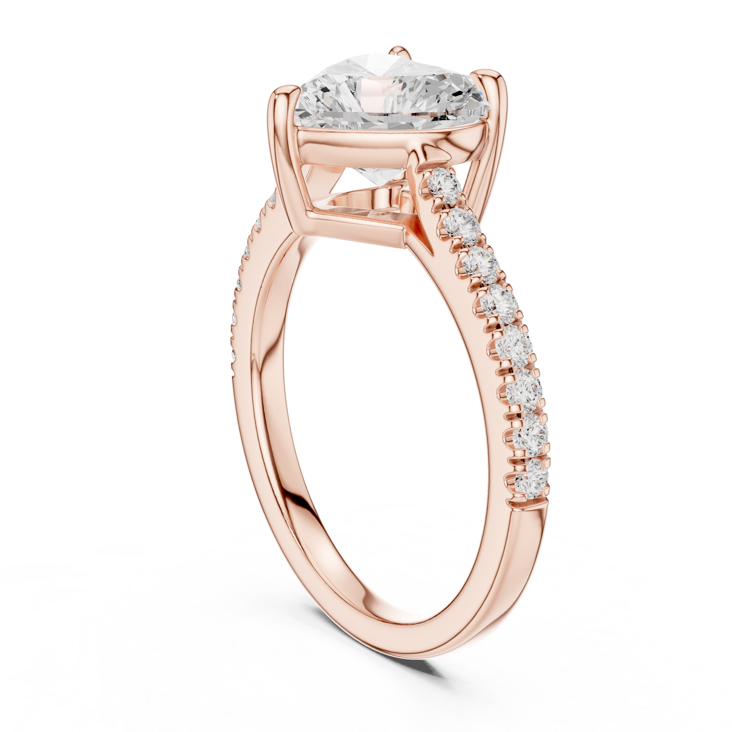 2.00CtHeart-Shaped Solitaire Engagement Ring • Dainty Pavé Band • Lab-Grown Diamond Ring