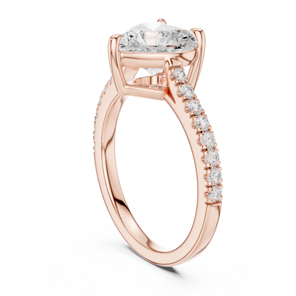 2.00CtHeart-Shaped Solitaire Engagement Ring • Dainty Pavé Band • Lab-Grown Diamond Ring