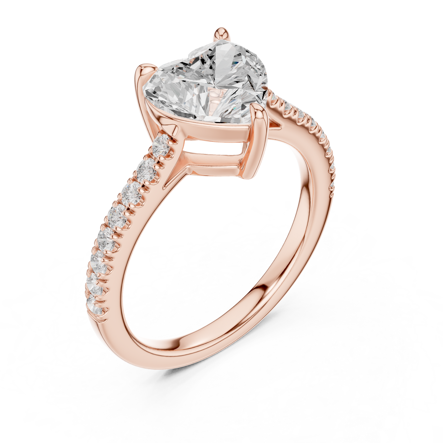 2.00CtHeart-Shaped Solitaire Engagement Ring • Dainty Pavé Band • Lab-Grown Diamond Ring