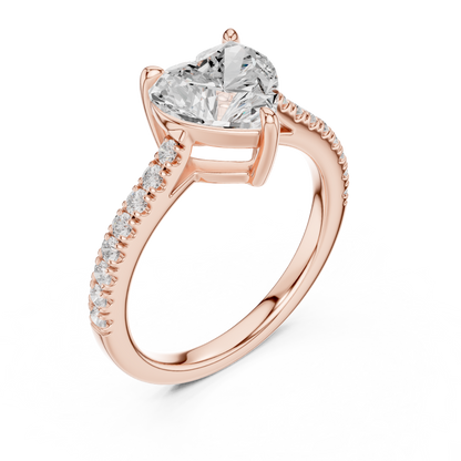 2.00CtHeart-Shaped Solitaire Engagement Ring • Dainty Pavé Band • Lab-Grown Diamond Ring