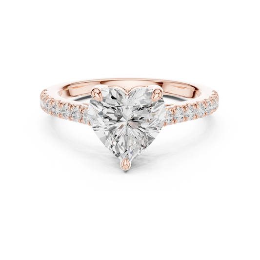 2.00CtHeart-Shaped Solitaire Engagement Ring • Dainty Pavé Band • Moissanite Diamond Ring