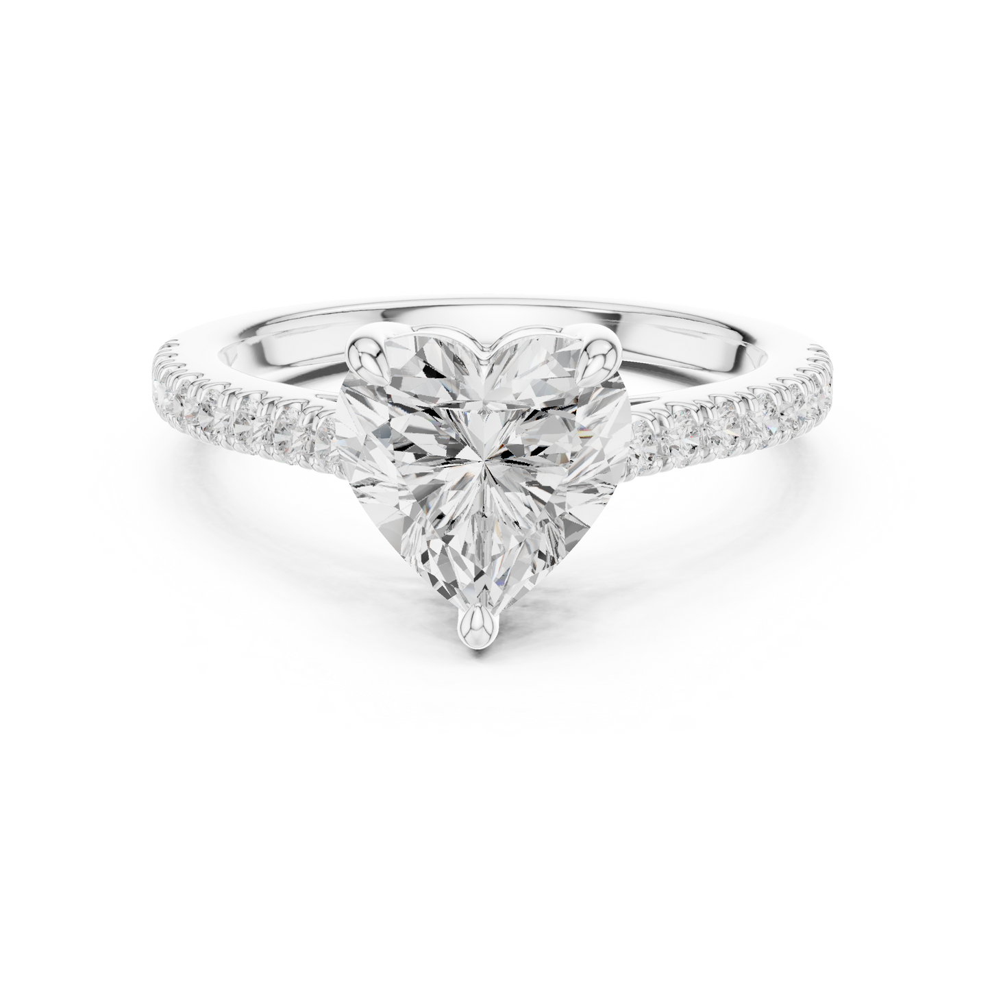2.00CtHeart-Shaped Solitaire Engagement Ring • Dainty Pavé Band • Lab-Grown Diamond Ring
