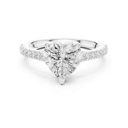 2.00CtHeart-Shaped Solitaire Engagement Ring • Dainty Pavé Band • Lab-Grown Diamond Ring
