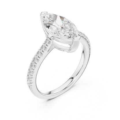 2.00Ct Marquise Cut Solitaire Ring • Delicate Diamond Accents • Proposal Ring • Anniversary Gift for Her