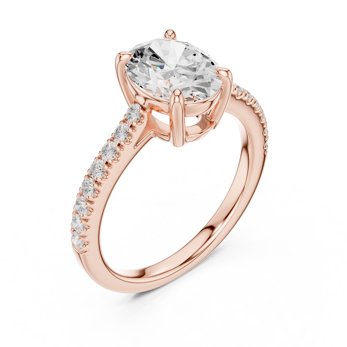2.00CtOval Lab Grown Diamond Engagement Ring • Dainty Pave Ring • Gold Oval Solitaire