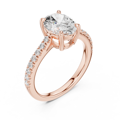 2.00CtOval Lab Grown Diamond Engagement Ring • Dainty Pave Ring • Gold Oval Solitaire