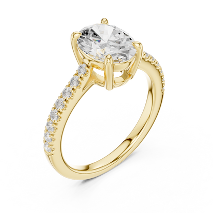 2.00CtOval Lab Grown Diamond Engagement Ring • Dainty Pave Ring • Gold Oval Solitaire