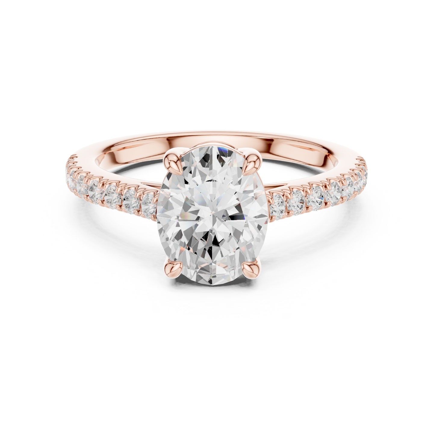 2.00CtOval Lab Grown Diamond Engagement Ring • Dainty Pave Ring • Gold Oval Solitaire