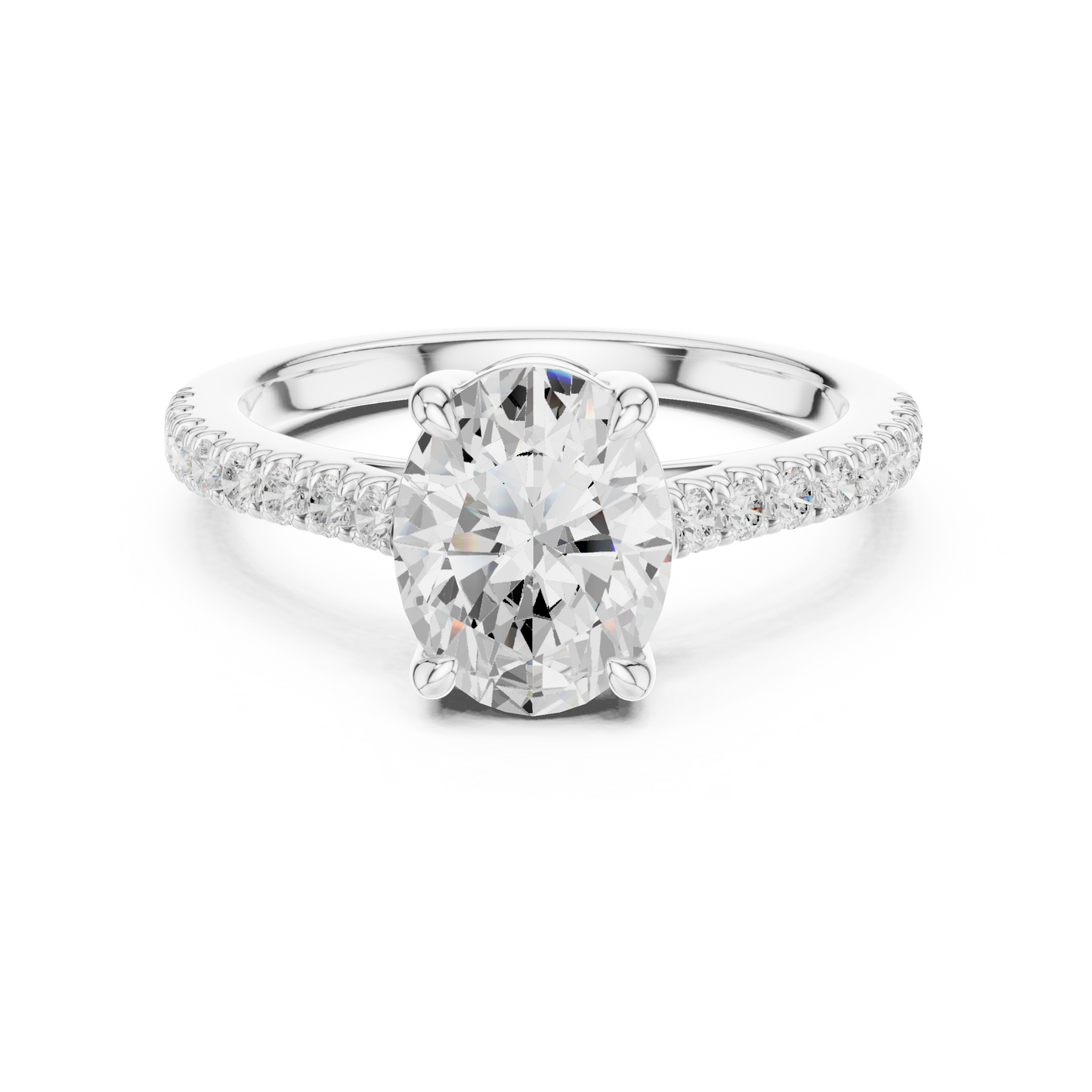 2.00CtOval Lab Grown Diamond Engagement Ring • Dainty Pave Ring • Gold Oval Solitaire