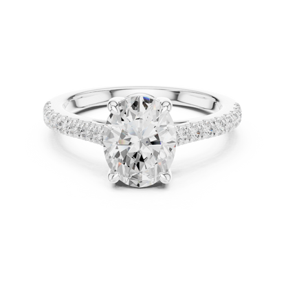 2.00CtOval Lab Grown Diamond Engagement Ring • Dainty Pave Ring • Gold Oval Solitaire