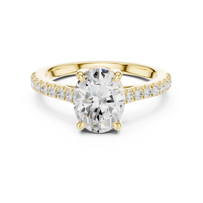 2.00CtOval Lab Grown Diamond Engagement Ring • Dainty Pave Ring • Gold Oval Solitaire