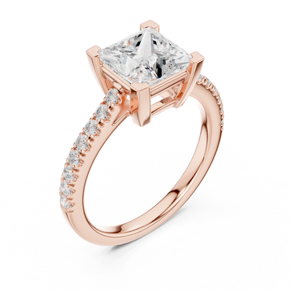 2.00CtPrincess Cut Engagement Ring • Hidden Halo Style • Pave Band Solitaire • Anniversary Gift for Her