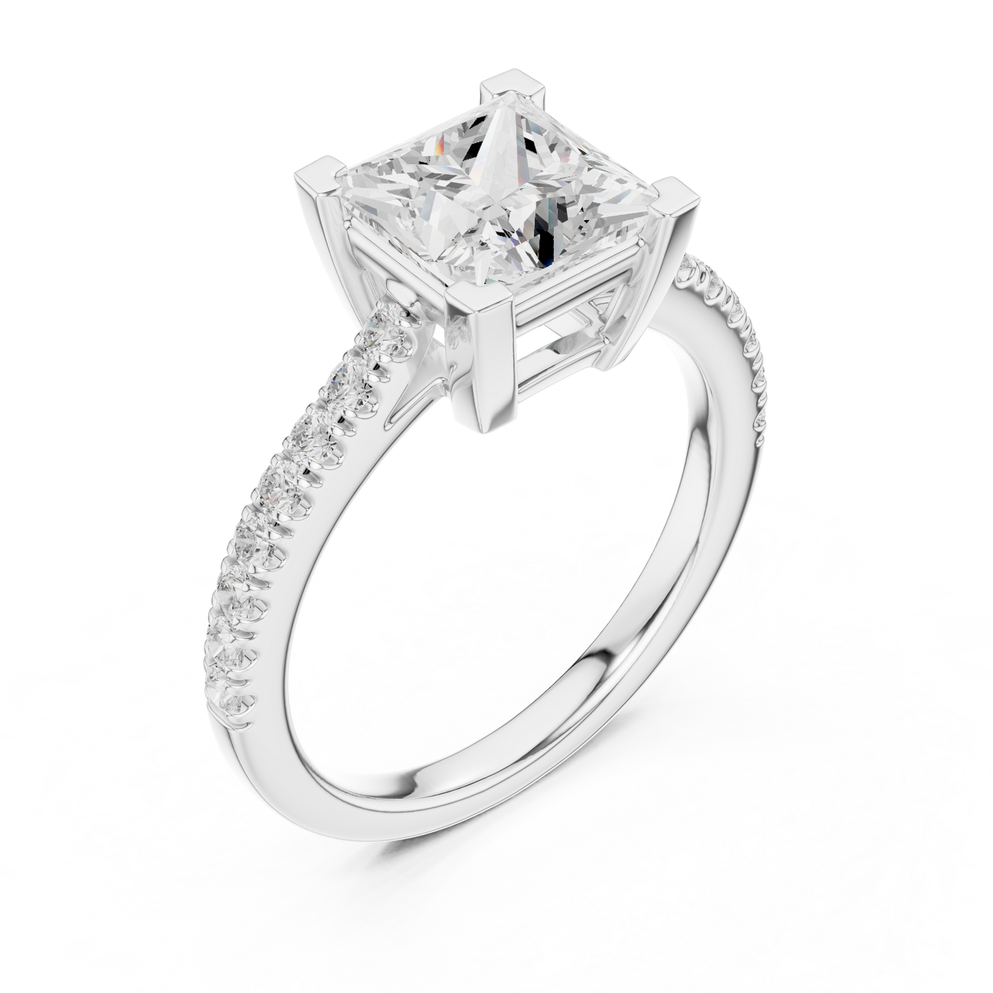 2.00CtPrincess Cut Engagement Ring • Hidden Halo Style • Pave Band Solitaire • Anniversary Gift for Her