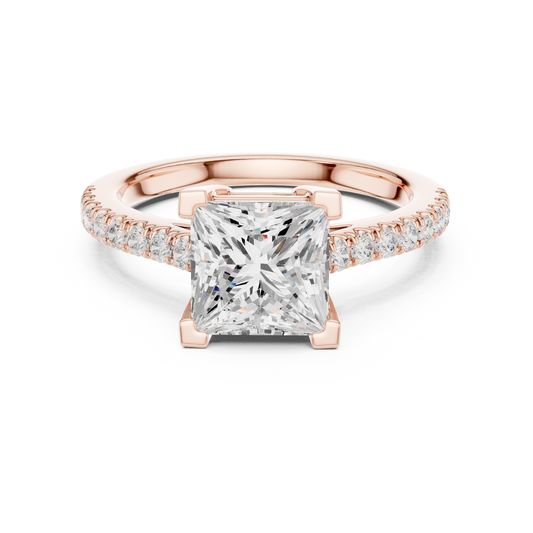 2.00CtPrincess Cut Engagement Ring • Hidden Halo Style • Pave Band Solitaire • Anniversary Gift for Her