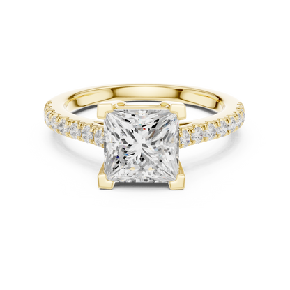 2.00CtPrincess Cut Engagement Ring • Hidden Halo Style • Pave Band Solitaire • Anniversary Gift for Her