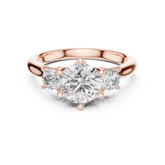 Three-Stone Round Cut Diamond Ring | Trilogy Engagement Ring | Modern Bridal Anniversary Gift |  ElegantTrio Design