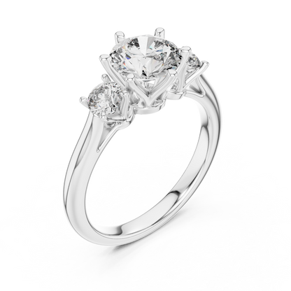 Three-Stone Round Cut Diamond Ring | Trilogy Engagement Ring | Modern Bridal Anniversary Gift |  ElegantTrio Design
