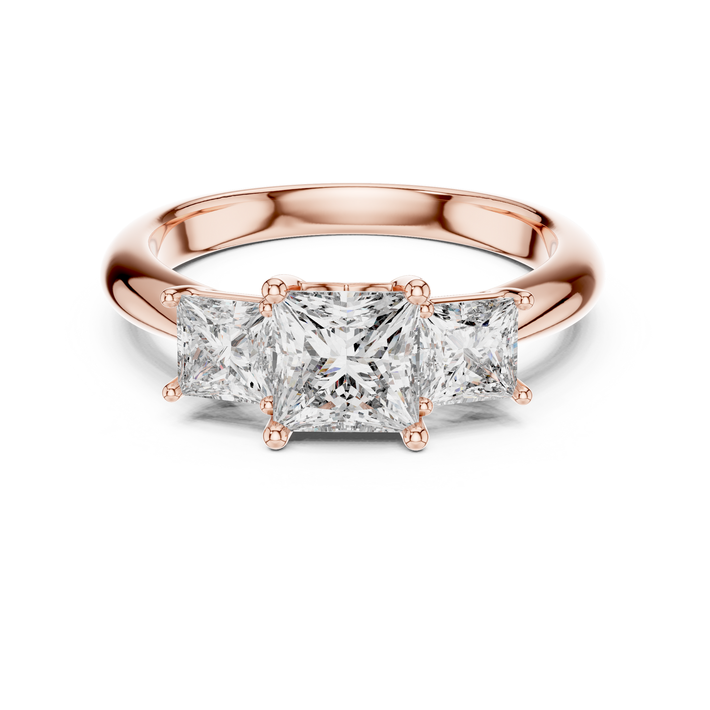 925 Sterling Silver Princess Cut Moissanite Diamond Three-Stone Ring | Classic Trilogy Ring | Elegant Bridal Piece
