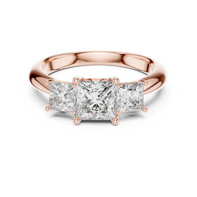 925 Sterling Silver Princess Cut Moissanite Diamond Three-Stone Ring | Classic Trilogy Ring | Elegant Bridal Piece