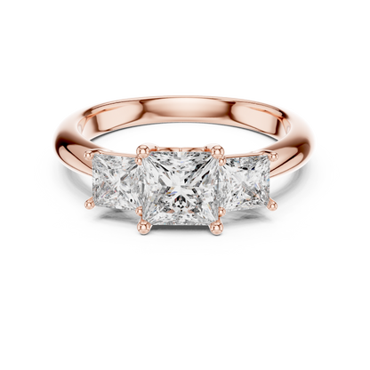 925 Sterling Silver Princess Cut Moissanite Diamond Three-Stone Ring | Classic Trilogy Ring | Elegant Bridal Piece