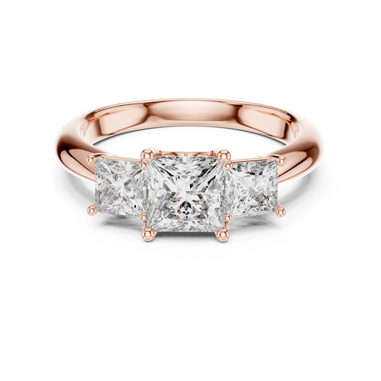 14K Gold Princess Cut Lab-Grown Diamond Three-Stone Ring | Classic Trilogy Ring | Elegant Bridal Piece
