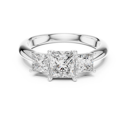 925 Sterling Silver Princess Cut Moissanite Diamond Three-Stone Ring | Classic Trilogy Ring | Elegant Bridal Piece