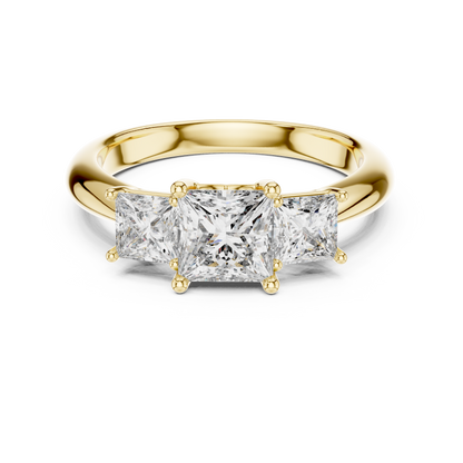 925 Sterling Silver Princess Cut Moissanite Diamond Three-Stone Ring | Classic Trilogy Ring | Elegant Bridal Piece