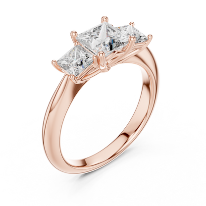 925 Sterling Silver Princess Cut Moissanite Diamond Three-Stone Ring | Classic Trilogy Ring | Elegant Bridal Piece