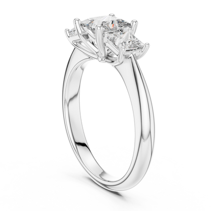 925 Sterling Silver Princess Cut Moissanite Diamond Three-Stone Ring | Classic Trilogy Ring | Elegant Bridal Piece