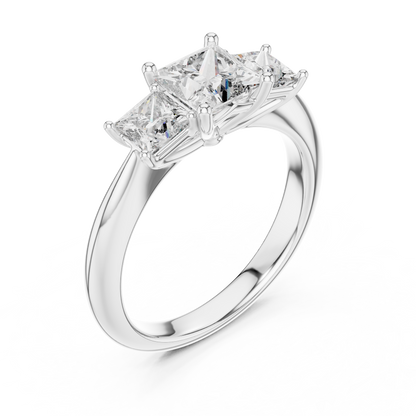 925 Sterling Silver Princess Cut Moissanite Diamond Three-Stone Ring | Classic Trilogy Ring | Elegant Bridal Piece