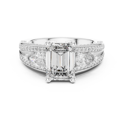 2.00CtAureliaTriSplit™ Emerald Cut Ring — Royal Marquise Duo • Micro-Pavé Shine