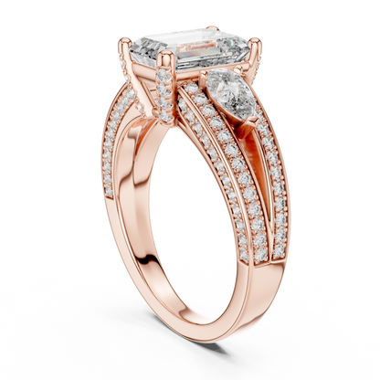 2.00CtAureliaTriSplit™ Emerald Cut Ring — Royal Marquise Duo • Micro-Pavé Shine
