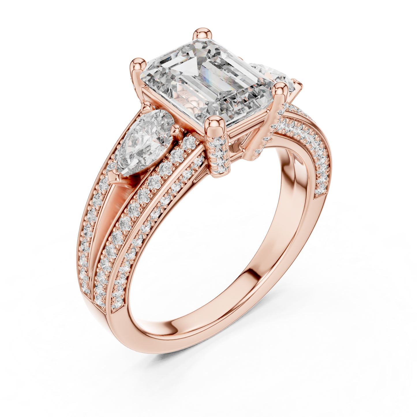 2.00CtAureliaTriSplit™ Emerald Cut Ring — Royal Marquise Duo • Micro-Pavé Shine