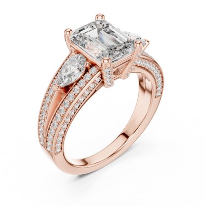 2.00CtAureliaTriSplit™ Emerald Cut Ring — Royal Marquise Duo • Micro-Pavé Shine